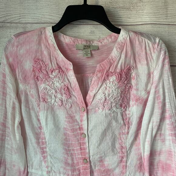 Vintage American Blues Pink Tie Dye Embroidered Button Up Shirt Size M Boho - Picture 3 of 16